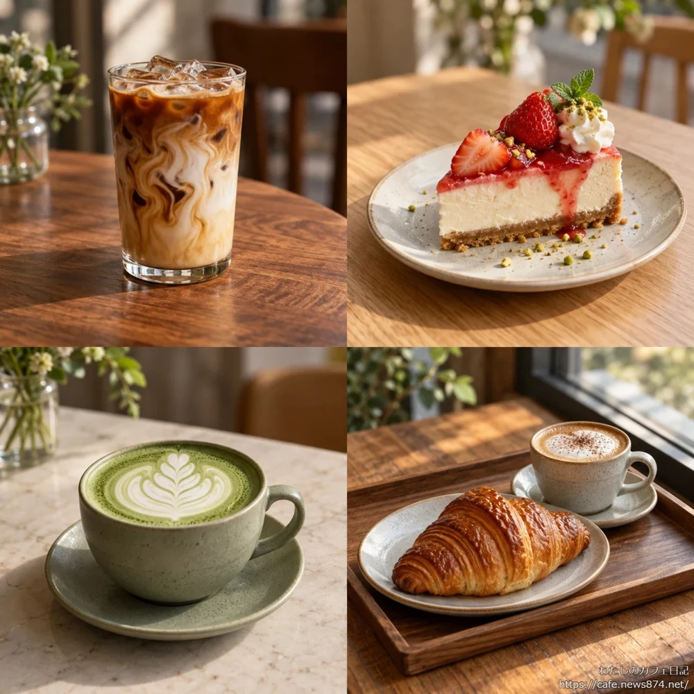 写真を重ねずすっきり並べたシンプルなカフェ写真コラージュ