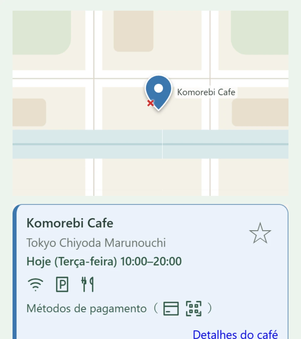 Tela ilustrativa de pesquisa de cafés focada em cafés abertos agora